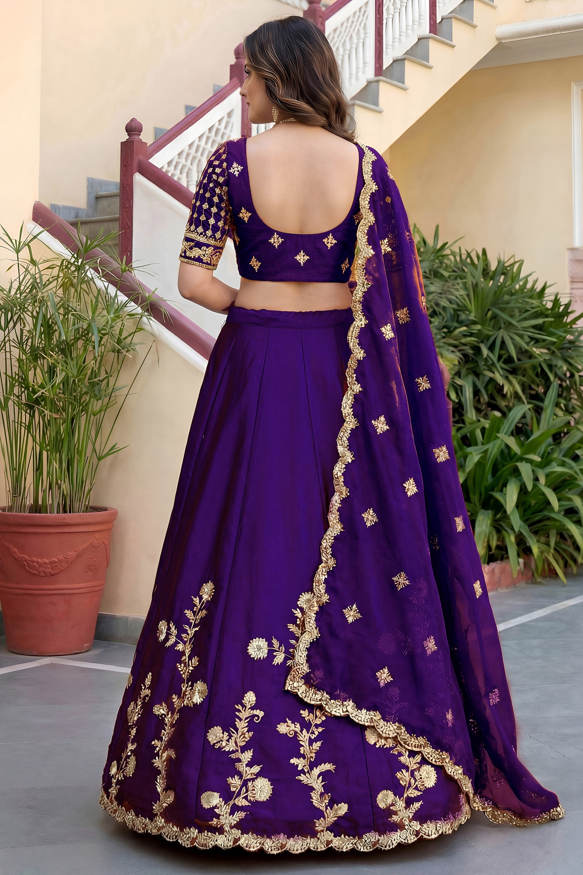 Affair Purple Rangoli Silk Wedding Lengha for Women with Zari and Sequins Work