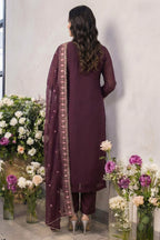 Wine Georgette Kameez With Pant For Indian & Pakistani Wedding Festival - Thread Embroidery Work