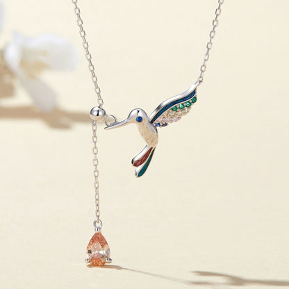 Hummingbird Shape S925 Sterling Silver Necklace with Zirconia Diamond - Exquisite Jewelry