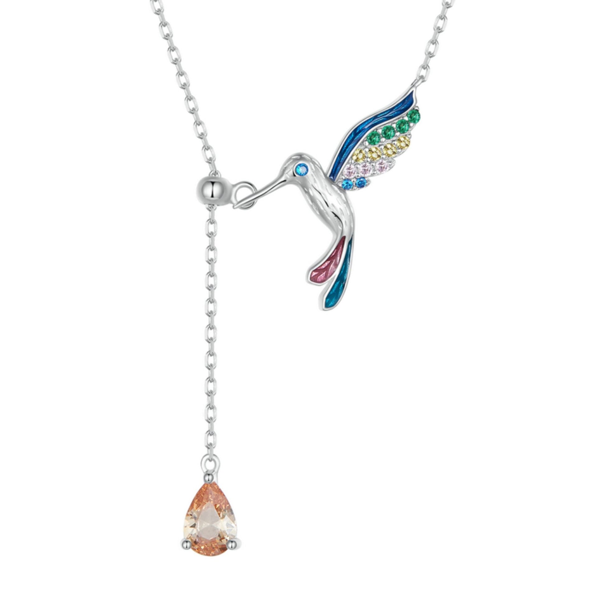 Hummingbird Shape S925 Sterling Silver Necklace with Zirconia Diamond - Exquisite Jewelry