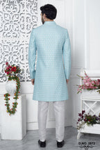 Baby Blue Art Silk Men's Wedding Reception Outfit with Embroidery