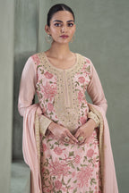 Light Baby Pink Chinon Silk Palazzo Suit For Indian Wedding & Pakistani Festival - Embroidery Work