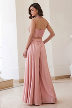 Baby Pink Co Ord Sets Women in Chinon Silk Plazo & Waistcoat Style