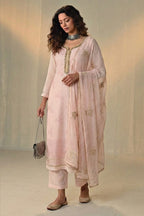 Baby Pink Georgette Kameez With Pant For Indian & Pakistani Wedding Festival - Sequins & Thread Embroidery Work, Khatli Work