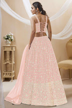 Light Pink Georgette Lehenga Choli For Indian & Pakistani Wedding Festival - Sequins & Thread Embroidery Work, Zari Work