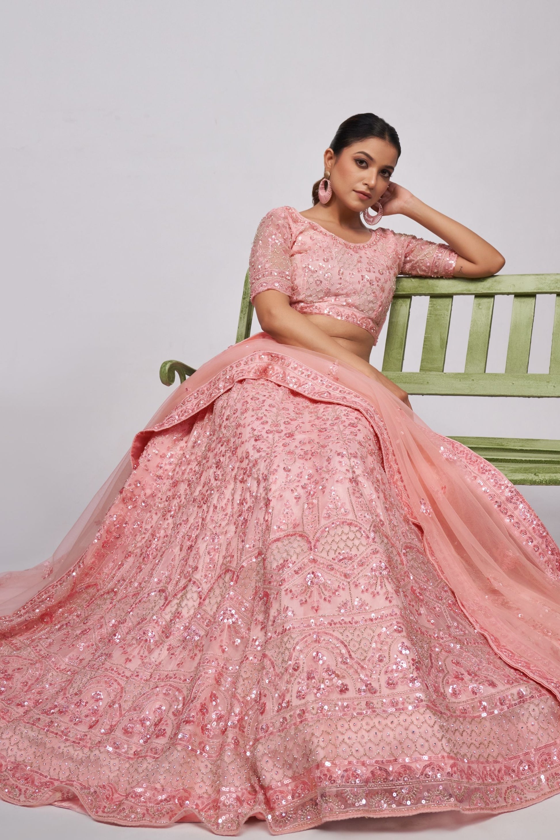 Baby Pink Soft Net Lehenga Choli For Indian Festivals & Weddings - Sequins Work, Bead Work