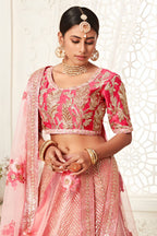 Rose Slub Silk Zari Lehenga Choli with Thread and Sequins Work