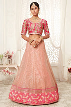 Rose Slub Silk Zari Lehenga Choli with Thread and Sequins Work
