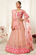Rose Slub Silk Zari Lehenga Choli with Thread and Sequins Work