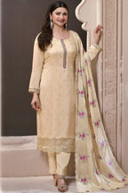Beige Chinon Silk Kameez with Pant For Ladies Indian Festivals & Weddings - Embroidery Work