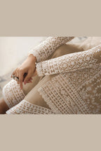 Beige Net & Cording Work Salwar Kameez Plazzo Suit For Indian Wedding & Festival - Embroidery Work, Cording Work