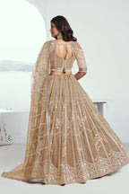 Beige Net Lehenga Choli For Indian & Pakistani Wedding Festival - Thread Embroidery Work, Sequence Embroidery Work