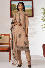 Beige Organza Kameez With Pant For Indian & Pakistani Wedding Festival - Thread Embroidery Work