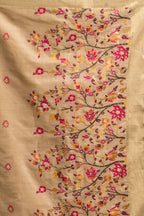Beige Silk Cotton Meenakari Work Saree with Stitched Blouse & Petticoat