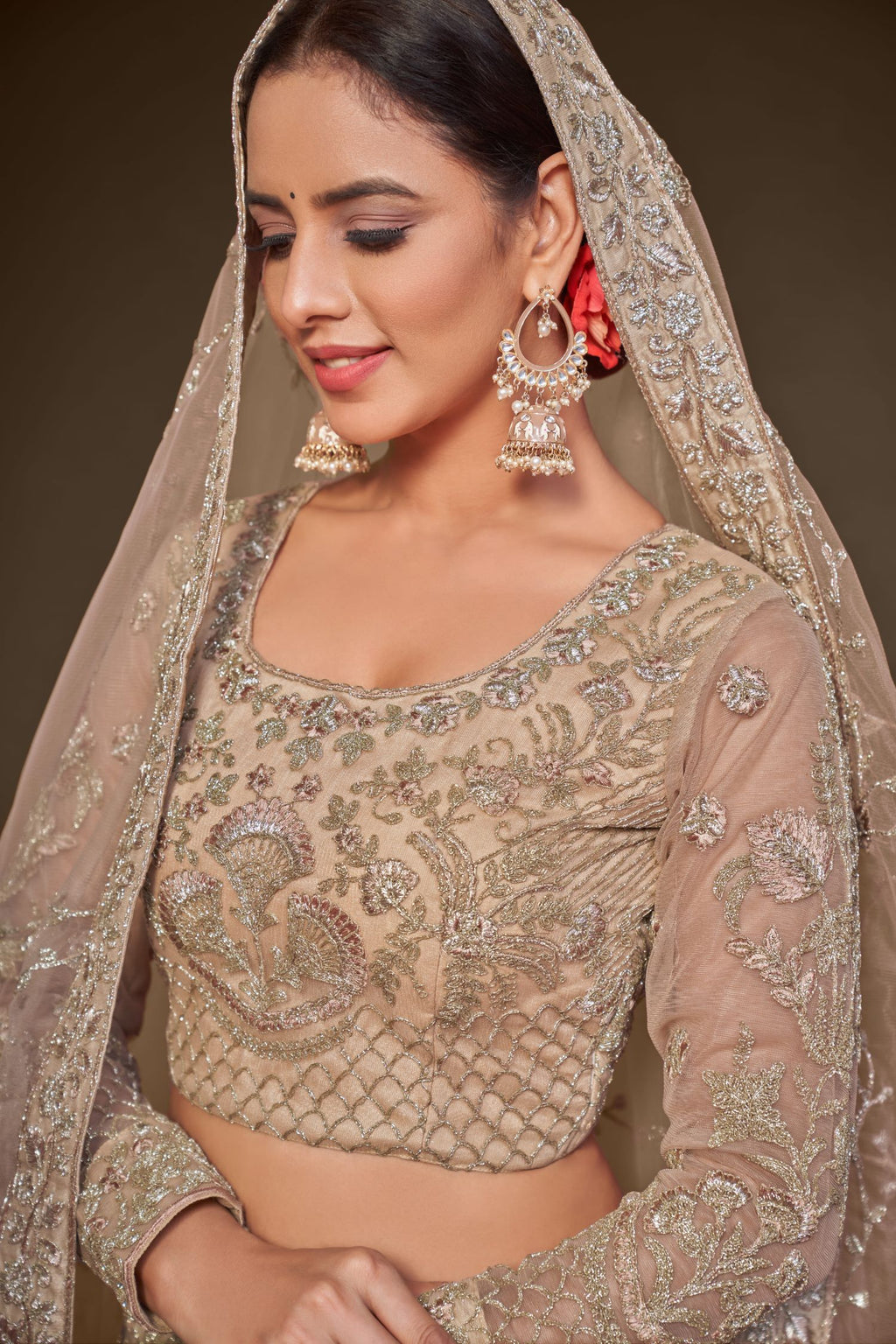 Being Net Pastel Lehenga with Zari and Embroidery Work