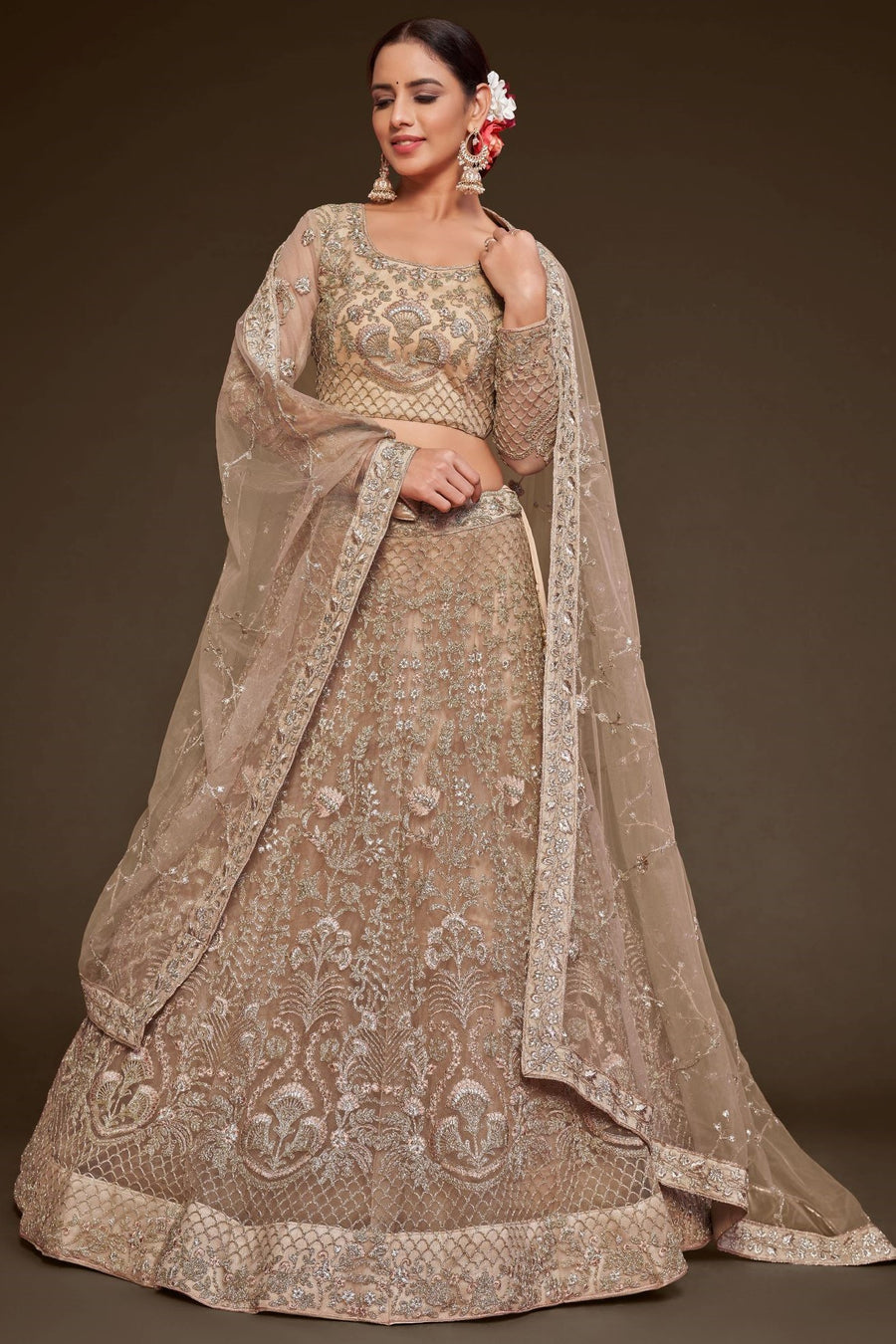 Being Net Pastel Lehenga with Zari and Embroidery Work