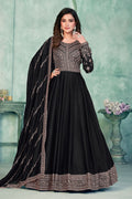 Black Art Silk Anarkali Suit for Wedding with Sequins and Thread Work
