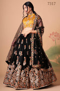 Black Art Silk Lehenga Choli For Indian & Pakistani Wedding Festival - Sequins & Thread Embroidery Work, Zari Work, Real Mirror Work, Mirr