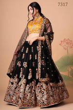 Black Art Silk Lehenga Choli For Indian & Pakistani Wedding Festival - Sequins & Thread Embroidery Work, Zari Work, Real Mirror Work, Mirr