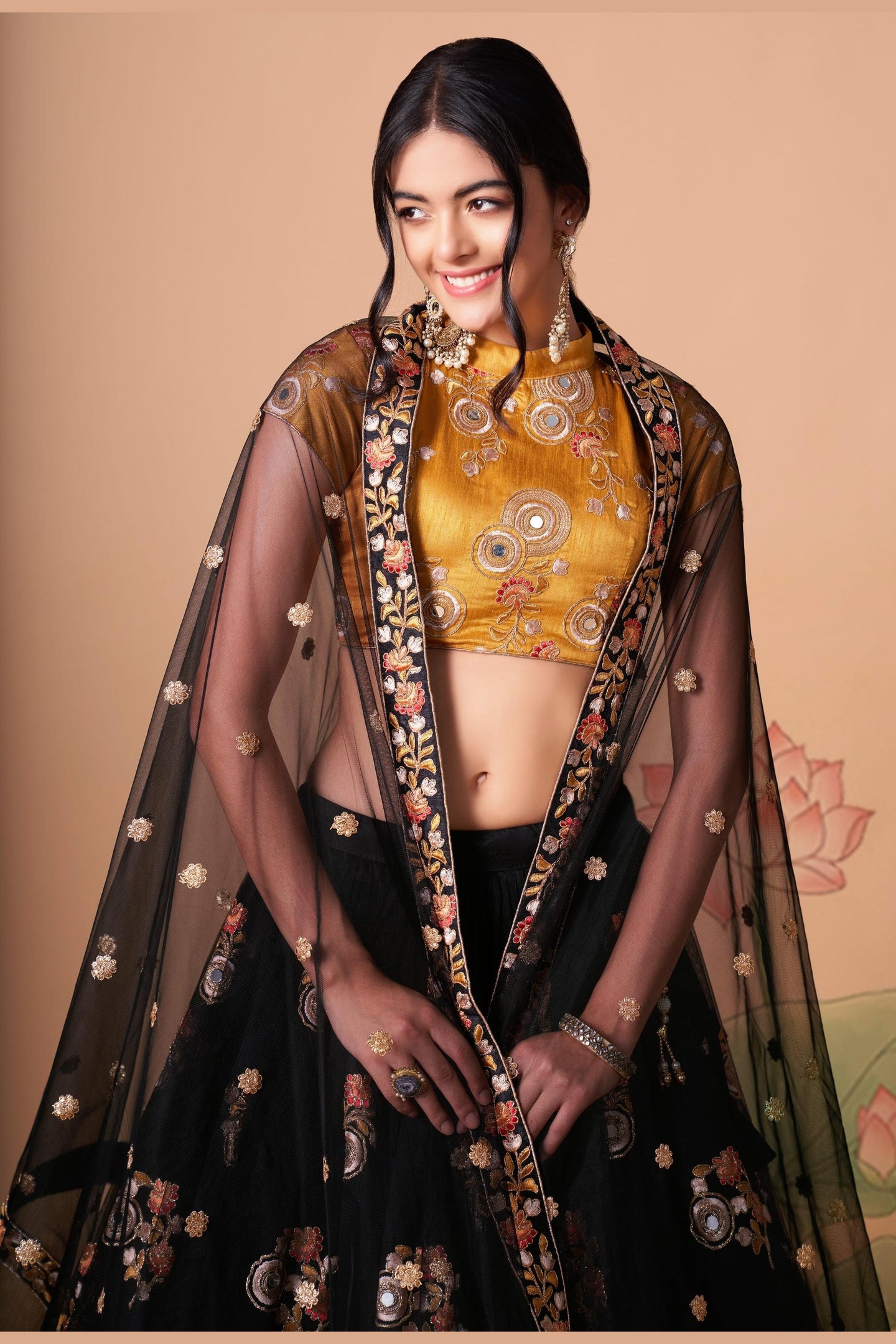 Black Art Silk Lehenga Choli For Indian & Pakistani Wedding Festival - Sequins & Thread Embroidery Work, Zari Work, Real Mirror Work, Mirr