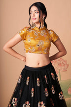 Black Art Silk Lehenga Choli For Indian & Pakistani Wedding Festival - Sequins & Thread Embroidery Work, Zari Work, Real Mirror Work, Mirr