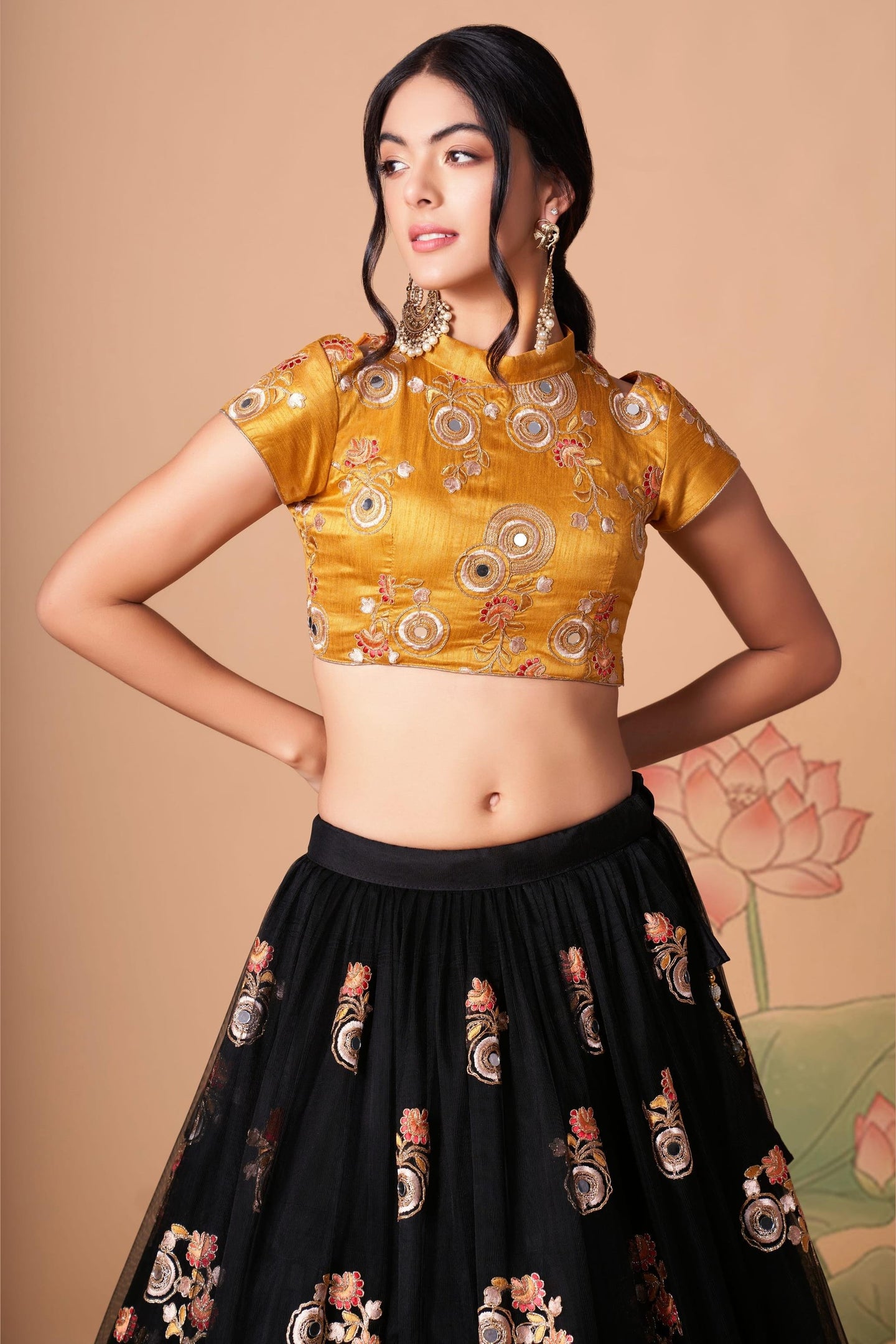 Black Art Silk Lehenga Choli For Indian & Pakistani Wedding Festival - Sequins & Thread Embroidery Work, Zari Work, Real Mirror Work, Mirr