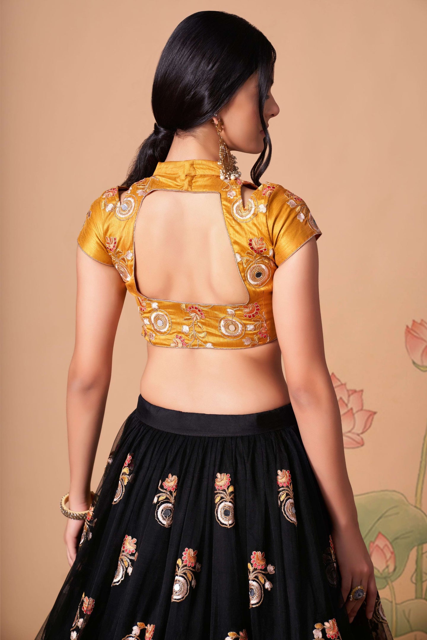 Black Art Silk Lehenga Choli For Indian & Pakistani Wedding Festival - Sequins & Thread Embroidery Work, Zari Work, Real Mirror Work, Mirr