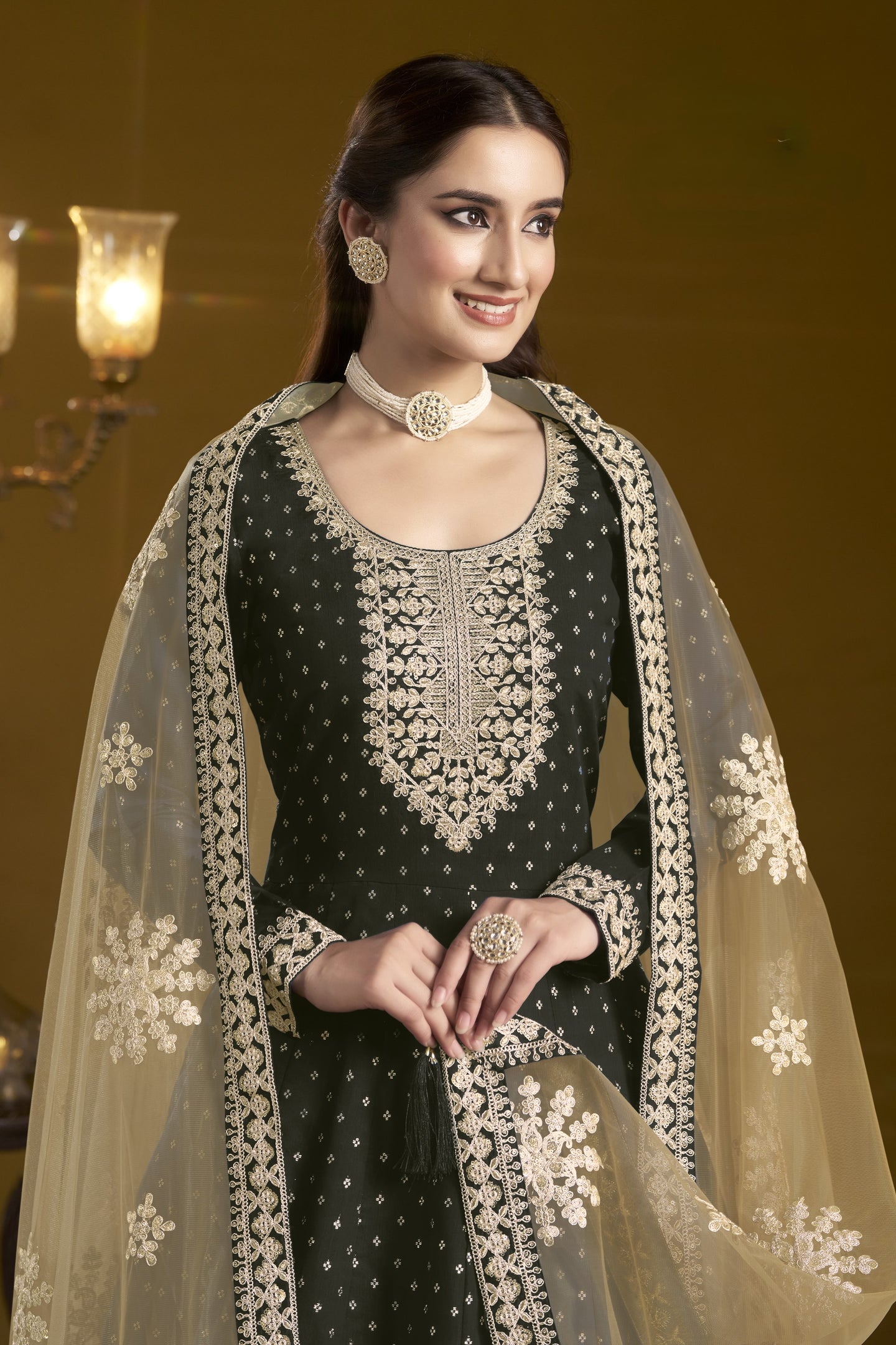 Black Chanderi Silk Anarkali Dress for Reception