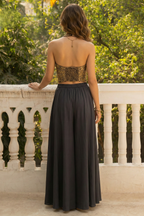 Black Co Ord Sets Women - Plain Plazo & Jacquard Waistcoat