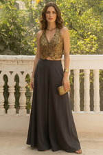 Black Co Ord Sets Women - Plain Plazo & Jacquard Waistcoat