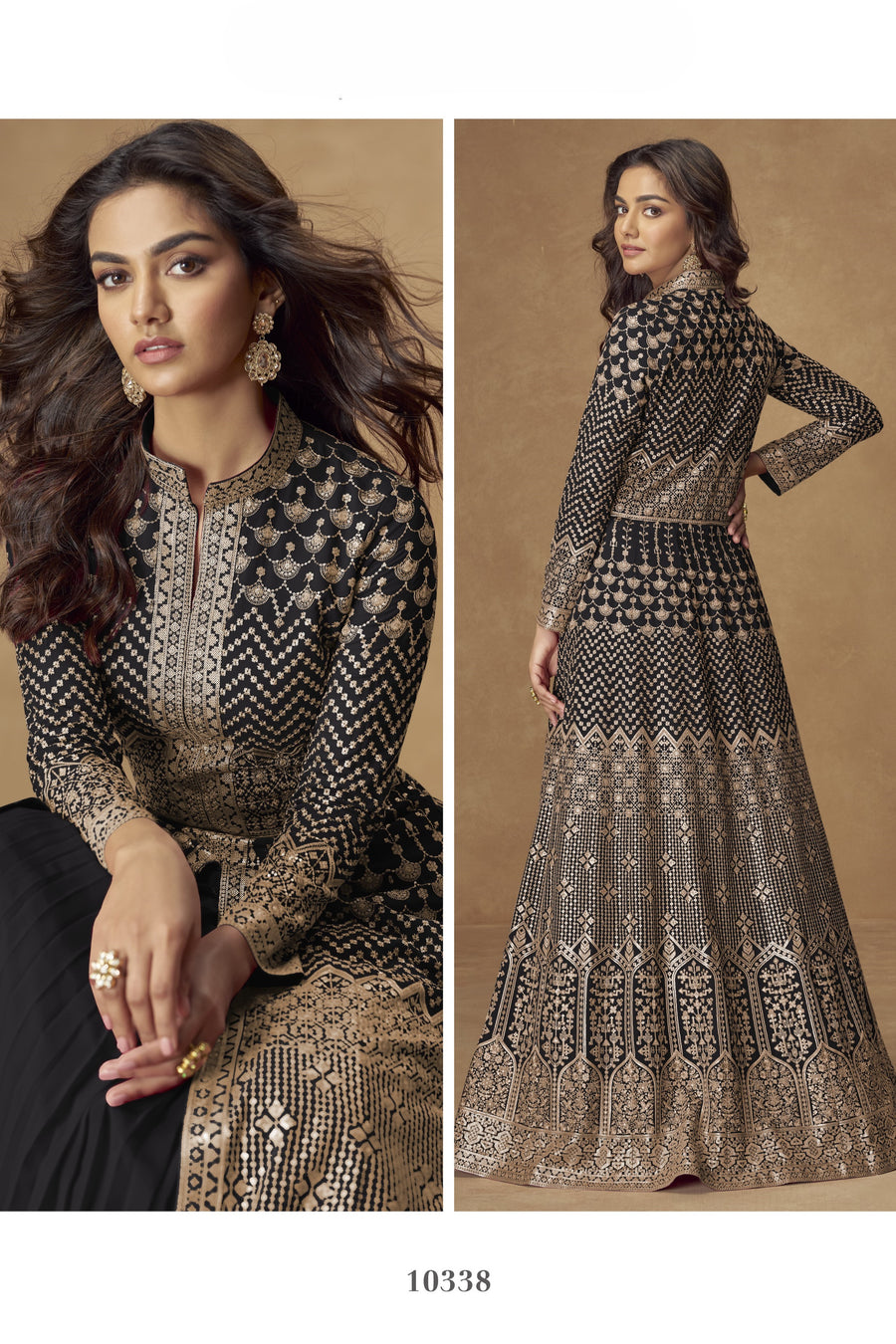 Black Georgette Anarkali With Skirt For Indian & Pakistani Wedding Festival - Thread Embroidery Work, Embroidery Work