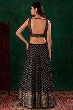 Black Georgette Engagement Lehenga Choli with Zari and Sequins