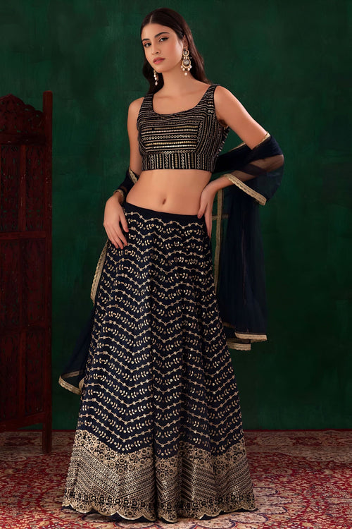 Black Georgette Engagement Lehenga Choli with Zari and Sequins