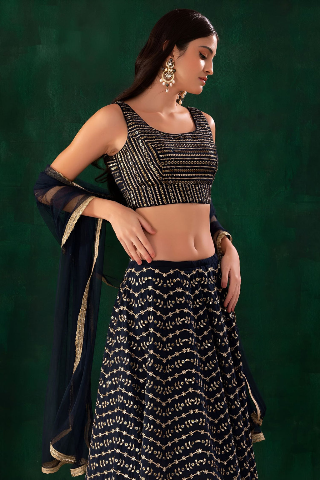 Black Georgette Engagement Lehenga Choli with Zari and Sequins
