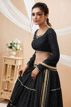 Black Georgette Full Sleeve Lehenga Choli For Indian & Pakistani Wedding Festival - Print Work