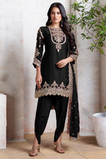 Black Georgette Kameez With Dhoti Suit For Indian & Pakistani Wedding Festival - Thread & Sequence Embroidery