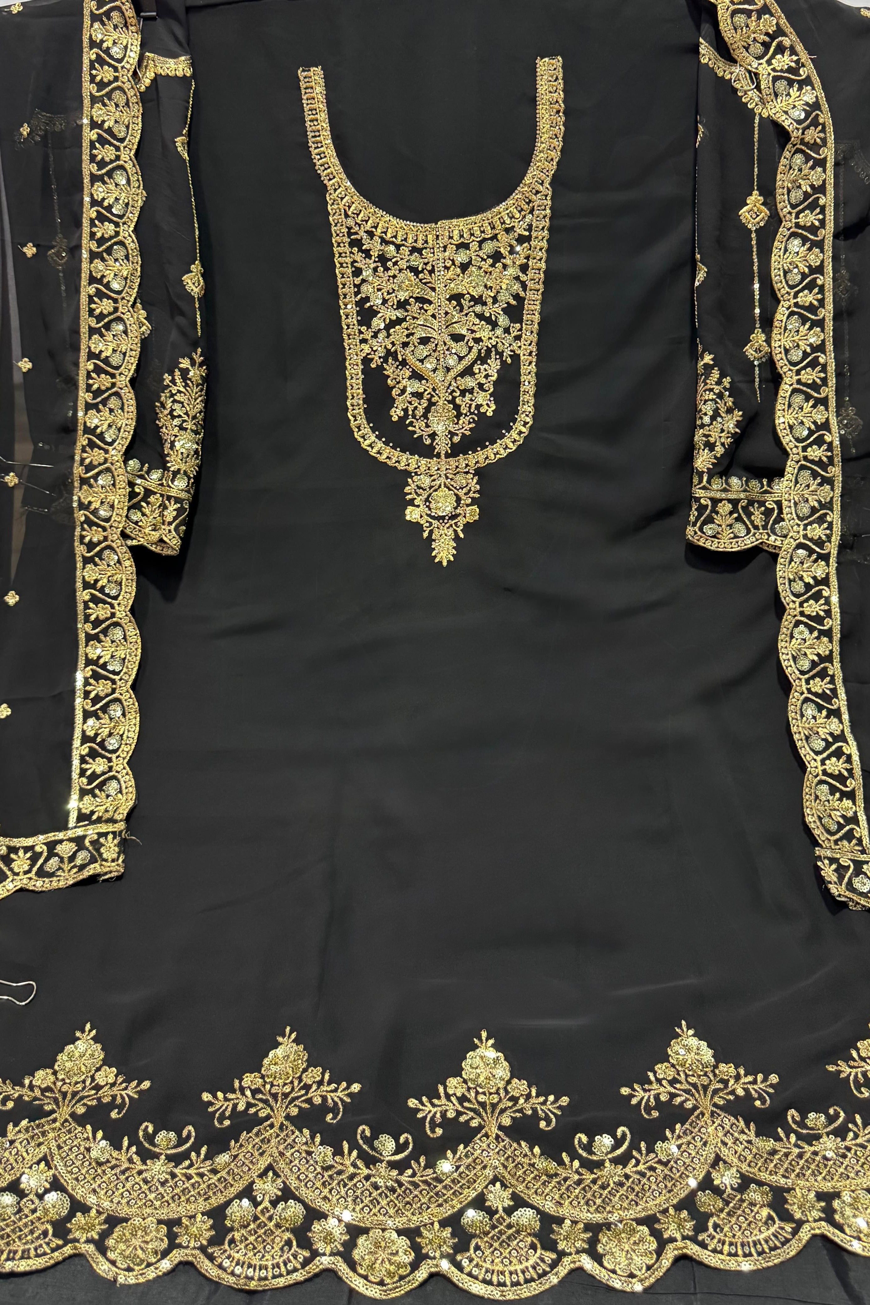 Black Georgette Kameez With Dhoti Suit For Indian & Pakistani Wedding Festival - Thread & Sequence Embroidery