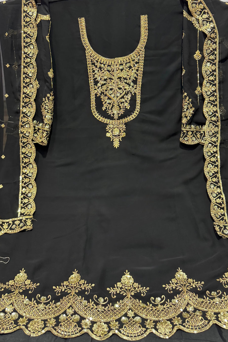 Black Georgette Kameez With Dhoti Suit For Indian & Pakistani Wedding Festival - Thread & Sequence Embroidery