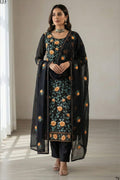 Black Georgette Kameez With Pant For Indian & Pakistani Wedding Festival - Thread & Sequins Embroidery Work
