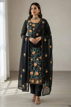 Black Georgette Kameez With Pant For Indian & Pakistani Wedding Festival - Thread & Sequins Embroidery Work