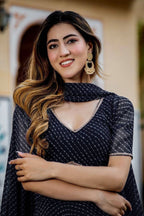 Black Georgette Lengha Choli For Indian Festivals & Pakistani Weddings Dress - Print Work