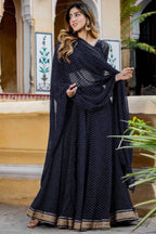 Black Georgette Lengha Choli For Indian Festivals & Pakistani Weddings Dress - Print Work