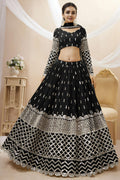 Black Georgette Lehenga Choli For Indian & Pakistani Wedding Festival - Sequins & Thread Embroidery Work, Zari Work