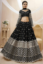 Black Georgette Lehenga Choli For Indian & Pakistani Wedding Festival - Sequins & Thread Embroidery Work, Zari Work