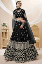 Black Georgette Lehenga Choli For Indian & Pakistani Wedding Festival - Sequins & Thread Embroidery Work, Zari Work