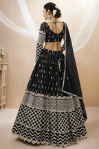 Black Georgette Lehenga Choli For Indian & Pakistani Wedding Festival - Sequins & Thread Embroidery Work, Zari Work