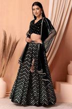 Black Georgette V Neck Lehenga Choli with Zari and Sequins Embroidery