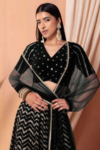 Black Georgette V Neck Lehenga Choli with Zari and Sequins Embroidery