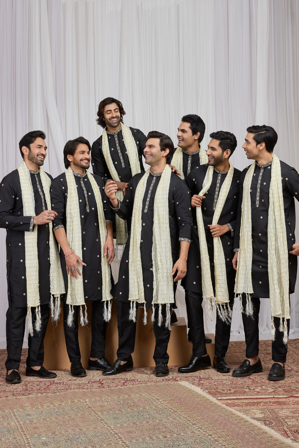 Black Art Silk Groomsmen Kurta Pajama with Embroidery Work