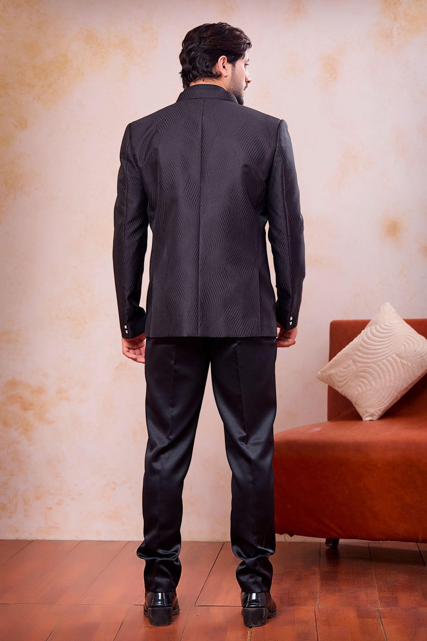 Black Jacquard Weaving Work Jodhpuri 3 Piece Set for Indian Traditional Clothes for Men